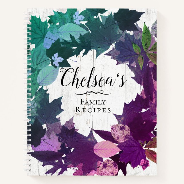Rustic Wreath Teal Purple Family Recipe Book (Front)