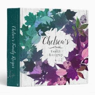 Rustic Wreath Teal Purple Family Recipe Book Binder
