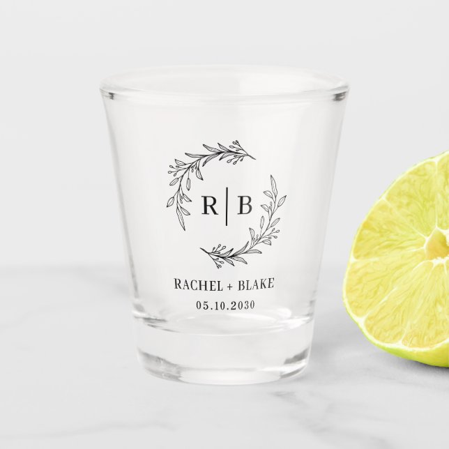 Rustic Wreath Wedding Bridal Shower Engagement Shot Glass (Front)