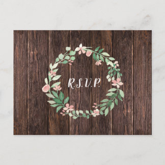 Rustic Wreath wedding rsvp + meal choice Invitation Postcard