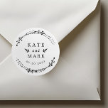 Rustic Wreath Wedding Save the Date Classic Round Sticker<br><div class="desc">Custom-designed wedding stickers featuring rustic hand-drawn style wreath. Perfect for decorating wedding announcements,  invitations,  favor gifts,  and more!</div>