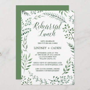 Rustic Wreath with Green Leaves Rehearsal Lunch Invitation