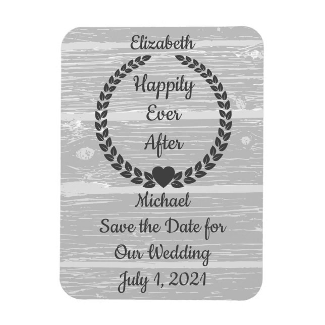 Rustic Wreath Wood Couple Save the Date Magnet (Vertical)