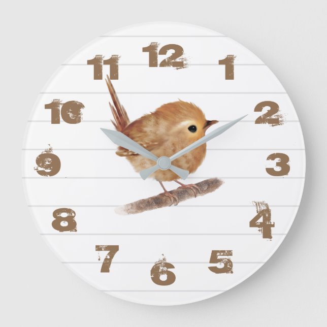 Rustic Wren Bird Personalized  Wall Clock (Front)