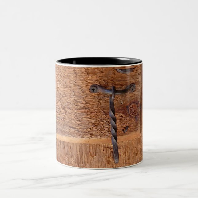Rustic Wrought Iron Door Latch Two-Tone Coffee Mug (Center)