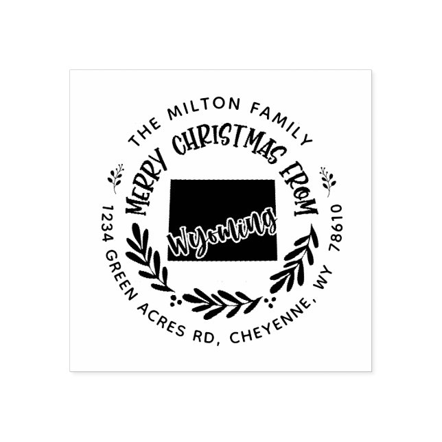 rustic wyoming merry christmas return address rubber stamp (Imprint)