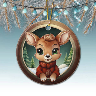 Rustic Xmas deer, Christmas Wildlife Doe, Fawn🦌🎄 Ceramic Ornament