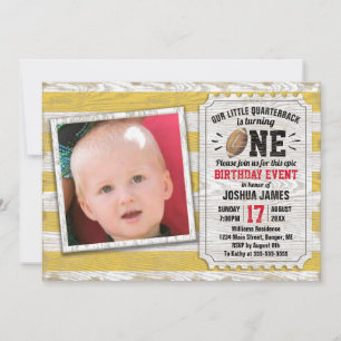 Rustic Yellow 1st Birthday Sports Football Photo Invitation