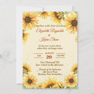Rustic Yellow and Brown Sunflower Wedding Invitation