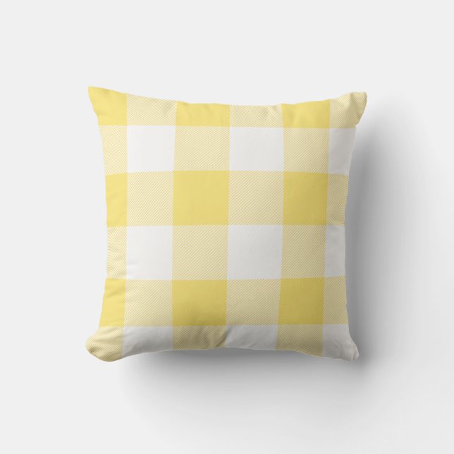Rustic Yellow and White Buffalo Check Plaid Throw Pillow (Front)