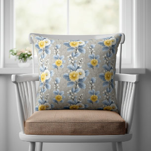 Rustic Yellow and White Floral Throw Pillow
