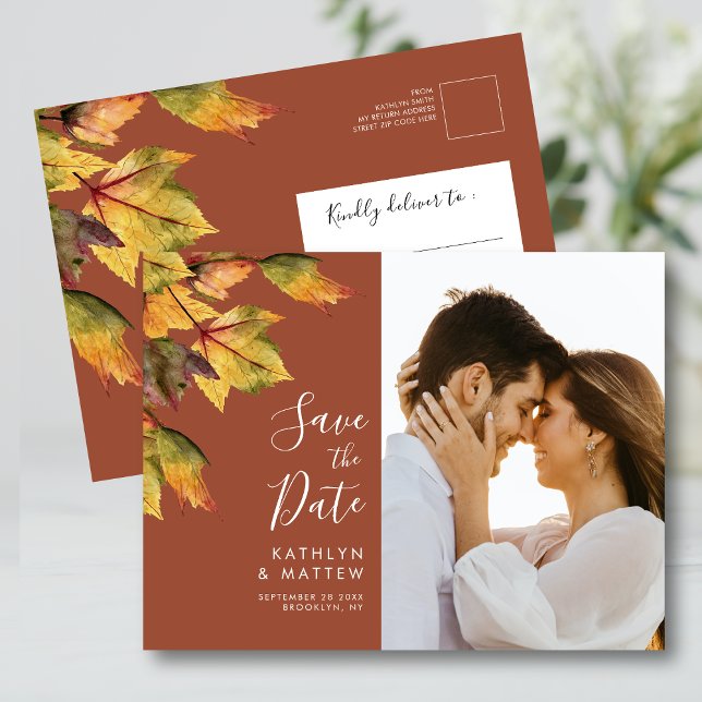 Rustic Yellow Autumn Foliage Wedding Save The Date Announcement Postcard (Creator Uploaded)