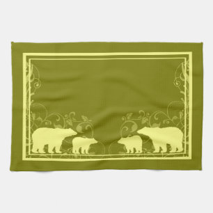 Rustic yellow bear swirl kitchen towel