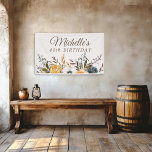 Rustic Yellow Blue Floral 40th Birthday Welcome Banner<br><div class="desc">Rustic mustard yellow and navy blue watercolor floral with gold glitter on tan 40th birthday party custom banner.  Personalized with the name of the guest of honour,  her age,  and her party date.  Contact me for assistance with customization or to request matching or coordinating Zazzle products.</div>