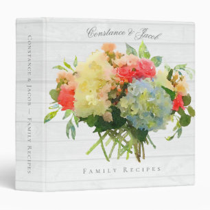 Rustic Yellow Blue Hydrangea Floral Family Recipe Binder