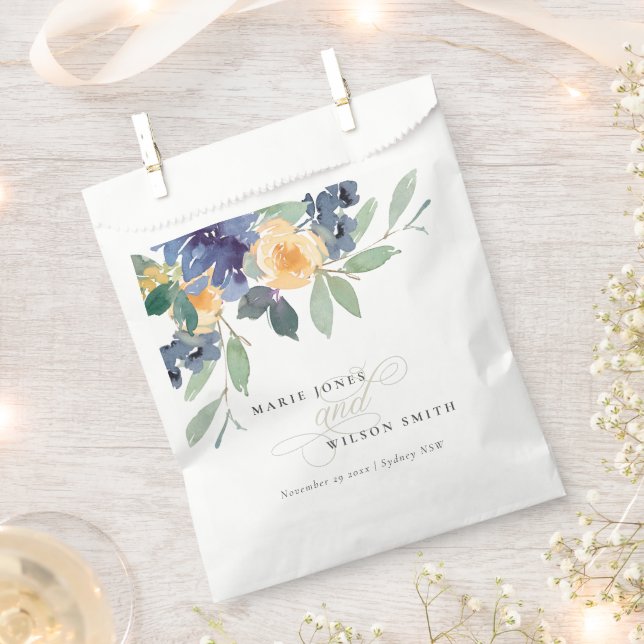 Rustic Yellow Blue Watercolor Floral Wedding Favour Bag (Clipped)