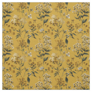 Rustic Yellow Botanical Bold Vintage Boho Floral Fabric