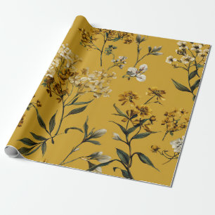 Rustic Yellow Botanical Bold Vintage Boho Floral Wrapping Paper
