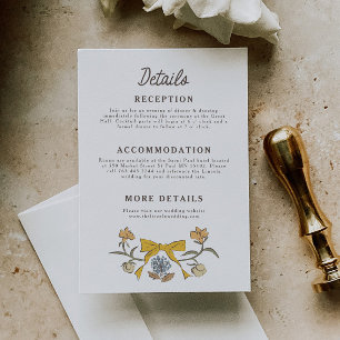 Rustic Yellow Bows and Blossoms Wedding Details Enclosure Card
