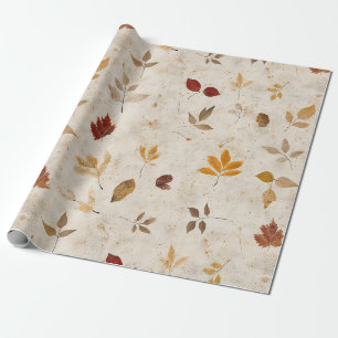Rustic Yellow-Brown Leaves with Vintage Fall Vibes Wrapping Paper
