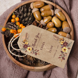 Rustic Yellow & Burgundy Fall Floral Wedding Favou Gift Tags