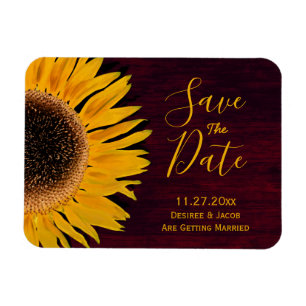 Rustic Yellow Burgundy Sunflower Save The Date Magnet