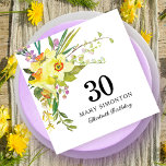 Rustic Yellow Daffodil 30th Birthday Napkin<br><div class="desc">Very pretty yellow floral paper napkins for a 30th birthday party. Daffodils and small purple and white flowers are nestled in Boho greenery to create a beautiful spring bouquet. 30 is written in large text with the birthday celebrant's name below and then Thirtieth Birthday. All of the text can be...</div>