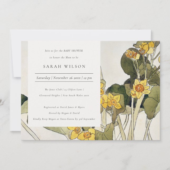 Rustic Yellow Daffodil Floral Baby Shower Invite (Front)