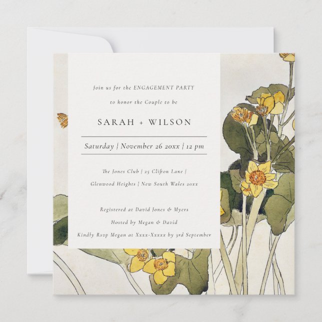 Rustic Yellow Daffodil Floral Engagement Invite (Front)