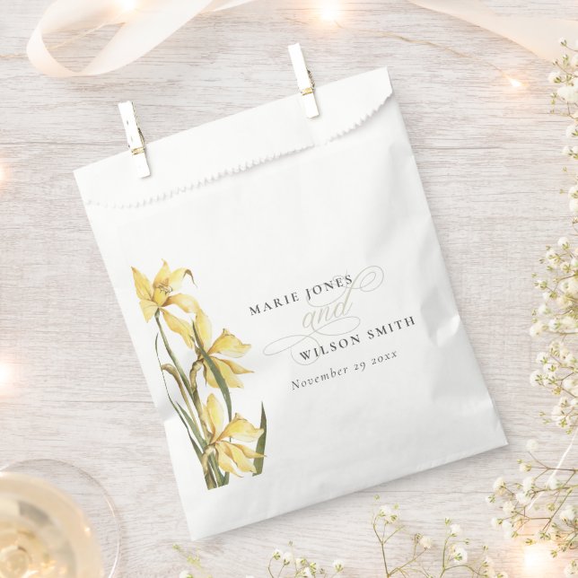 Rustic Yellow Daffodil Floral Watercolor Wedding Favour Bag (Clipped)