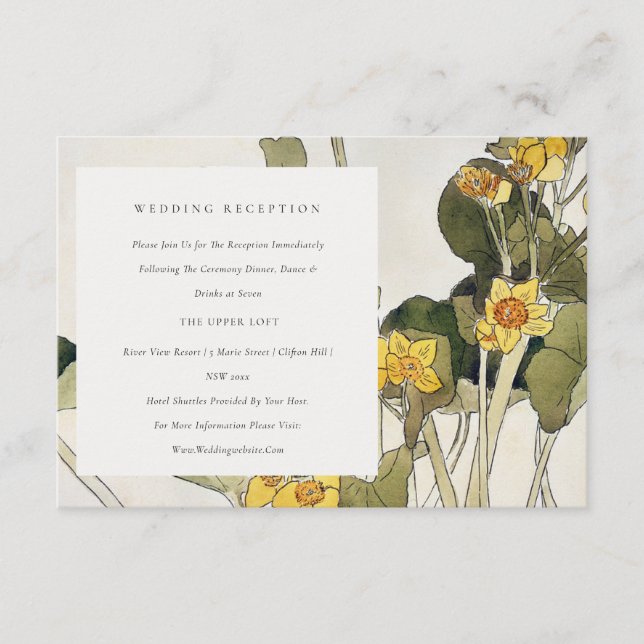 Rustic Yellow Daffodil Floral Wedding Reception Enclosure Card (Front)