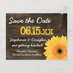 Rustic Yellow Daisy Wood Save The Date Postcards