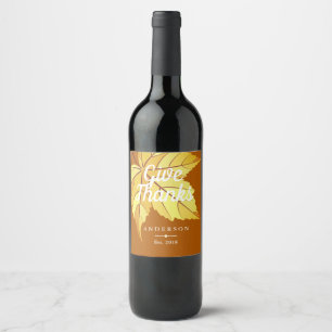 Rustic Yellow Fall Leaf & Orange   Personalized Wine Label