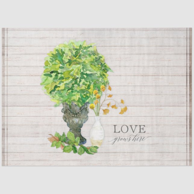 Rustic Yellow Floral Farmhouse Leaf Greenery Wood Tissue Paper (Front)