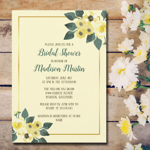 Rustic Yellow Floral Gold Bridal Shower Invitation