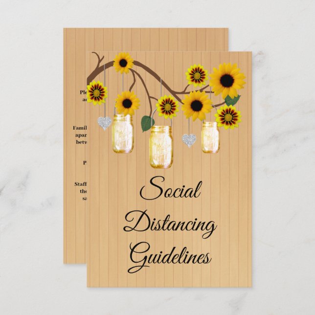 Rustic Yellow Floral Mason Jars Safety Measures Enclosure Card (Front/Back)