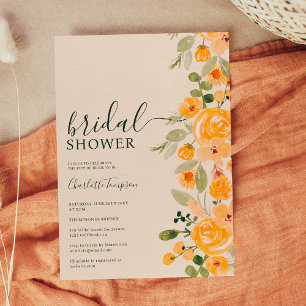 Rustic yellow floral watercolor fall bridal shower invitation