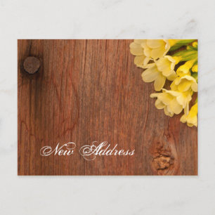 Rustic Yellow Flowers and Barn Wood New Address Announcement Postcard