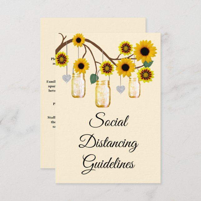 Rustic Yellow Flowers Mason Jar Safety Measures Enclosure Card (Front/Back)