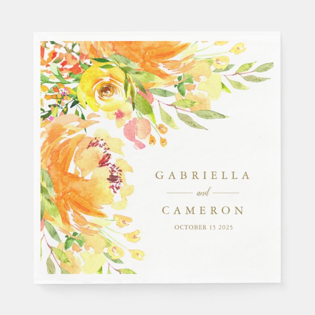 Rustic Yellow Flowers Watercolor Wedding Napkin (Front)