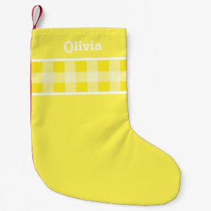 Rustic Yellow Gingham plaid pattern custom name Small Christmas Stocking