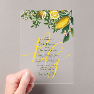Rustic Yellow Lemon & Foliage Greenery Wedding Acrylic Invitations