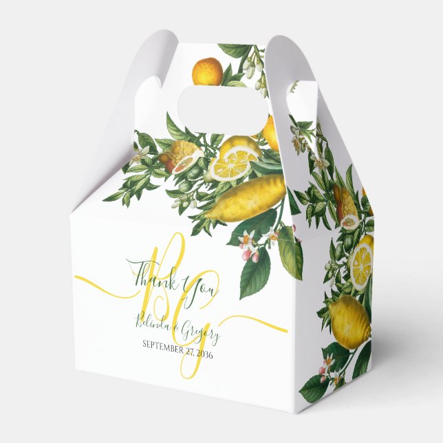 Rustic Yellow Lemon & Foliage Greenery Wedding Favor Box (Front Side)