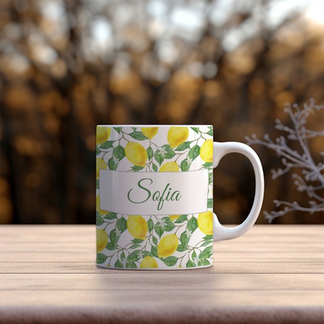 Rustic yellow lemon watercolor pattern coffee mug (Creator Uploaded)