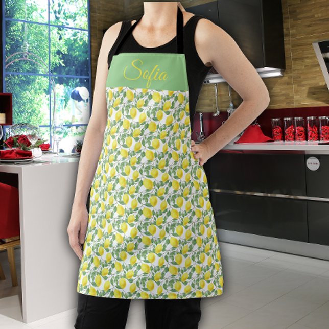 Rustic yellow lemon watercolor white pattern apron (Creator Uploaded)