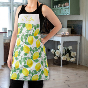 Rustic yellow lemon watercolor white pattern apron