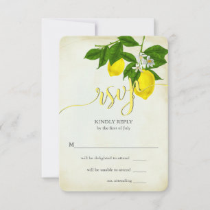 Rustic Yellow Lemons Floral Wedding RSVP Card