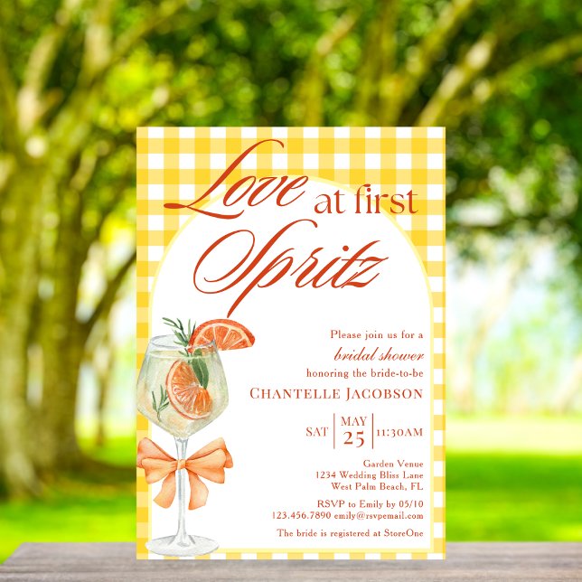 Rustic Yellow Love At First Spritz Bridal Shower  Invitation (Creator Uploaded)