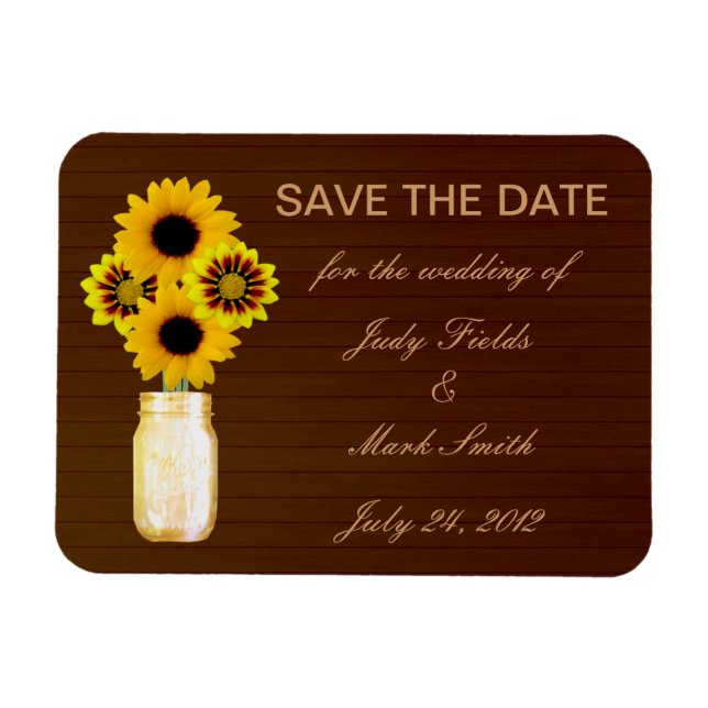 Rustic Yellow Mason Jar Save The Date Magnet (Horizontal)