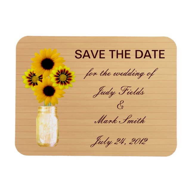 Rustic Yellow Mason Jar Save The Date Magnet (Horizontal)